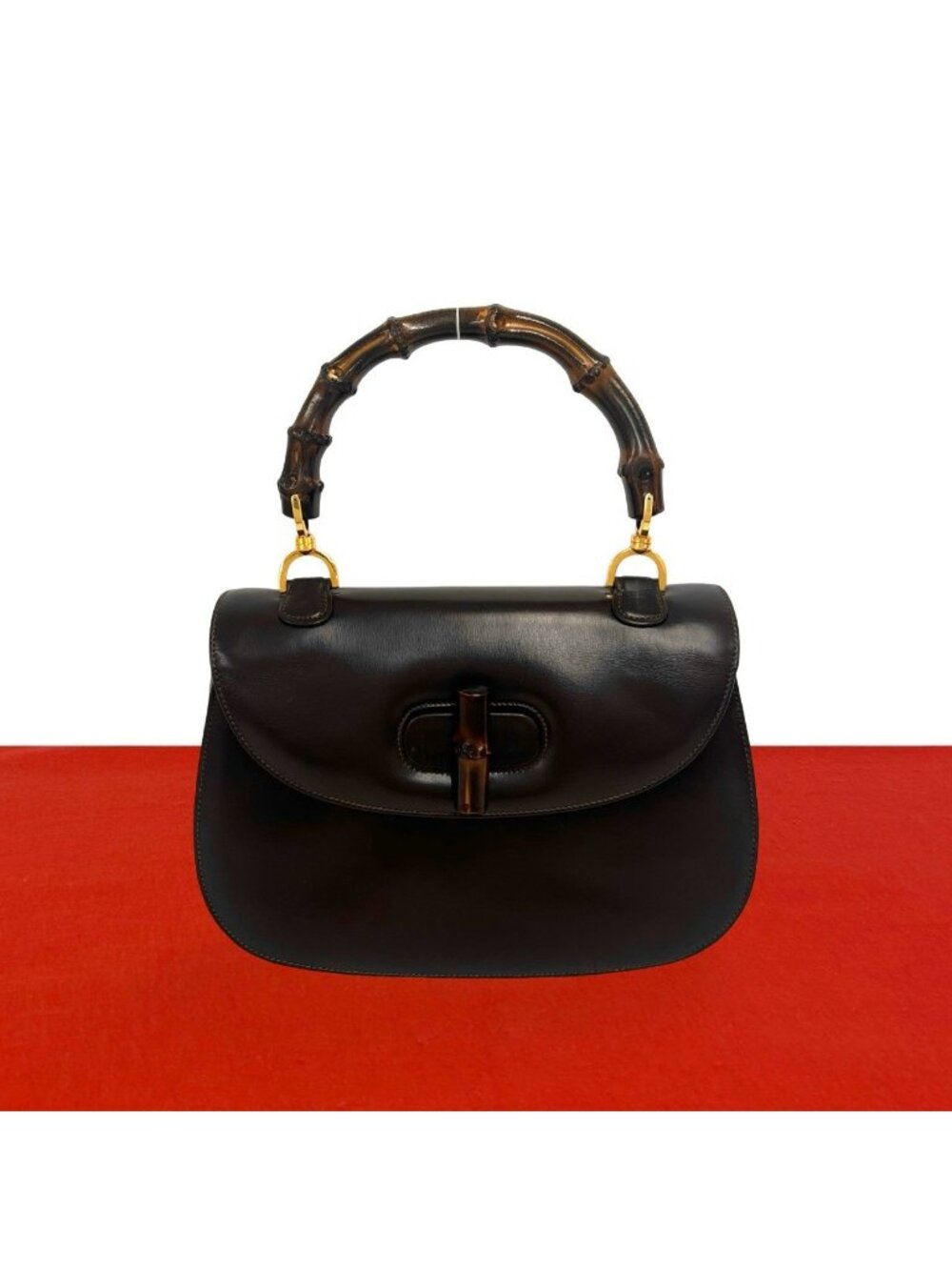 Gucci Vintage Bamboo Leather Handbag Mini Tote Brown